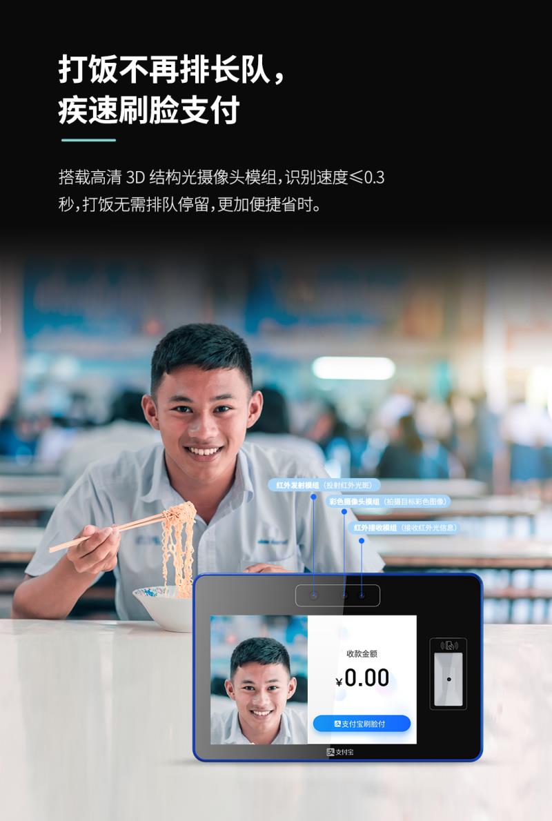 熵基ZTHP560面部消费终端：金融级刷脸支付，食堂团餐就用它！