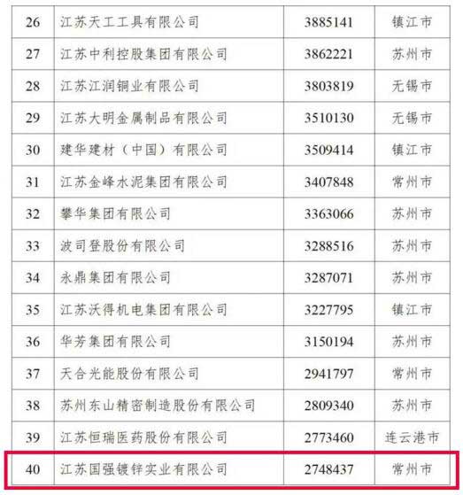 江苏民营企业制造业100强