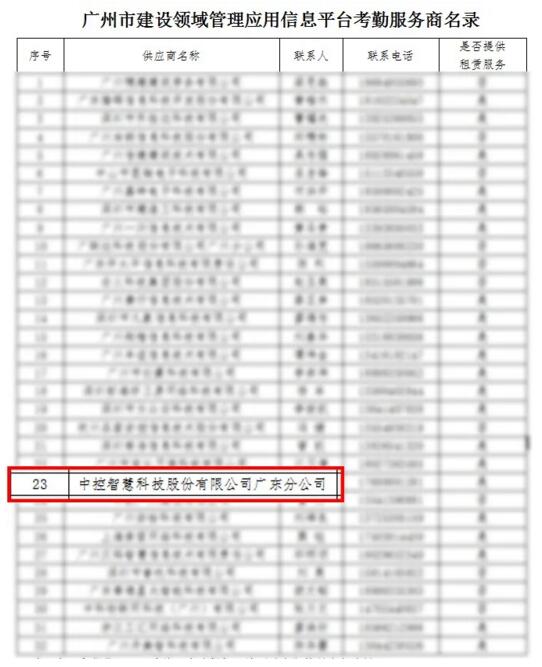 广州市建设领域管理应用信息平台考勤服务商名录