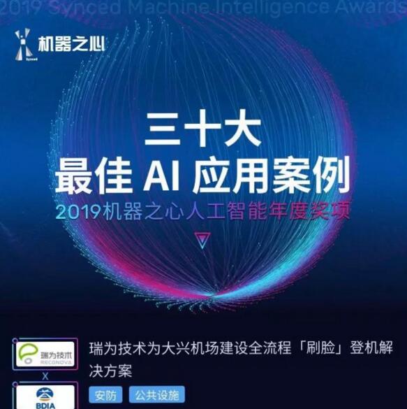 瑞为荣膺机器之心年度大奖「三十大最佳 AI 应用案例」