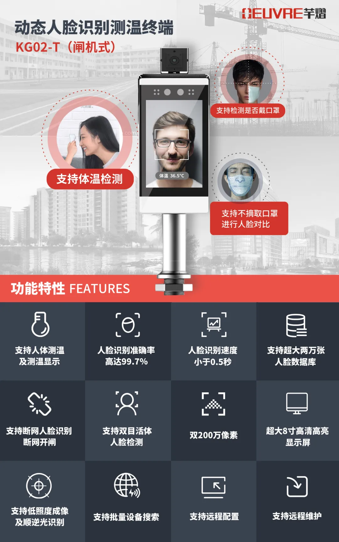 芊熠全新推出动态人脸识别测温终端KG02-T