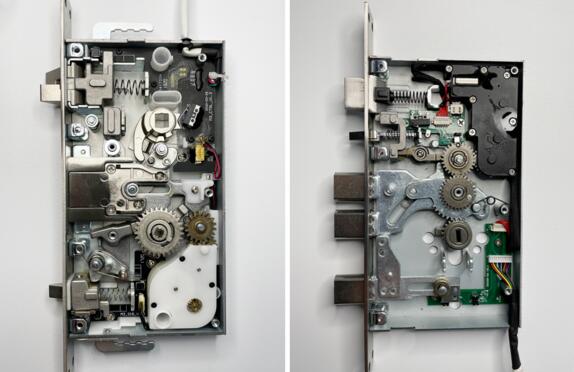 左侧为其他全自动锁体，右侧为亚太天能全自动锁体